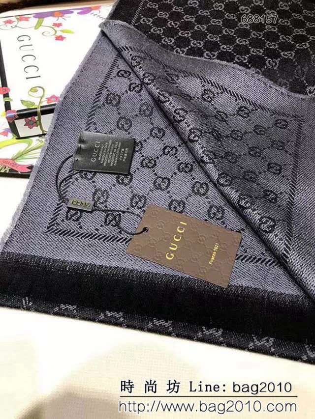 GUCCI古馳經典款 官網16年最新GG羊毛提花系列長圍巾 688156 LLWJ6927